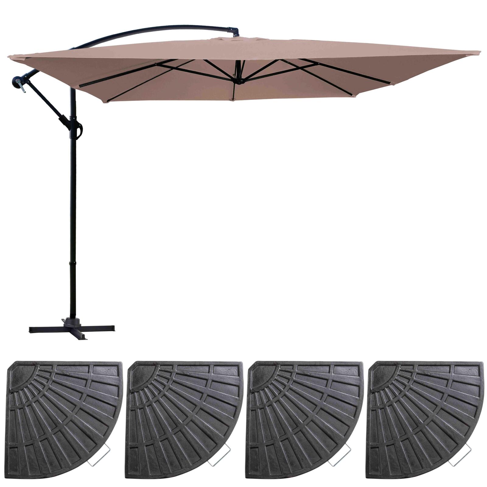 Ensemble parasol déporté 160g/m² professionnel (3 x 3m) et 4 dalles lestées