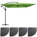 Ensemble parasol déporté 160g/m² professionnel (3 x 3m) et 4 dalles lestées