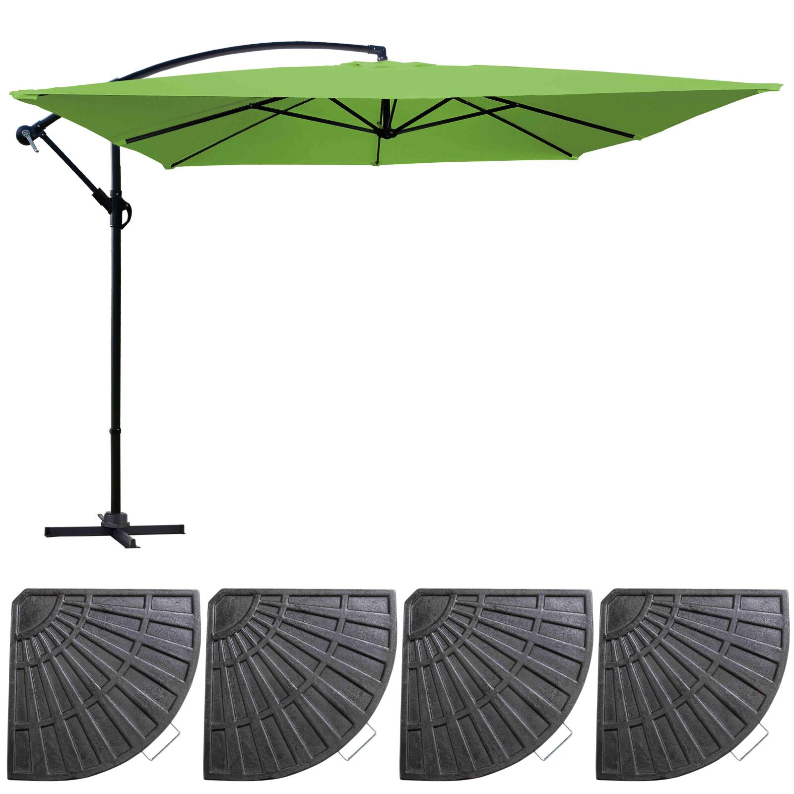Ensemble parasol déporté 160g/m² professionnel (3 x 3m) et 4 dalles lestées