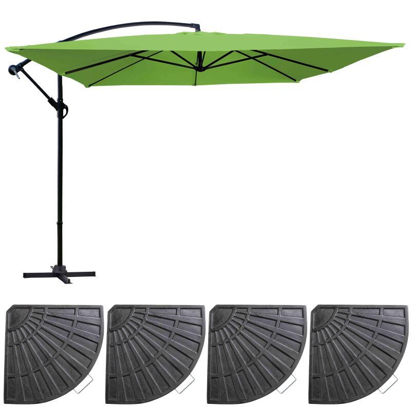 Ensemble parasol déporté 160g/m² professionnel (3 x 3m) et 4 dalles lestées