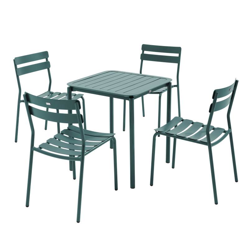 Table de terrasse carrée 70 x 70 cm et 4 chaises en aluminium