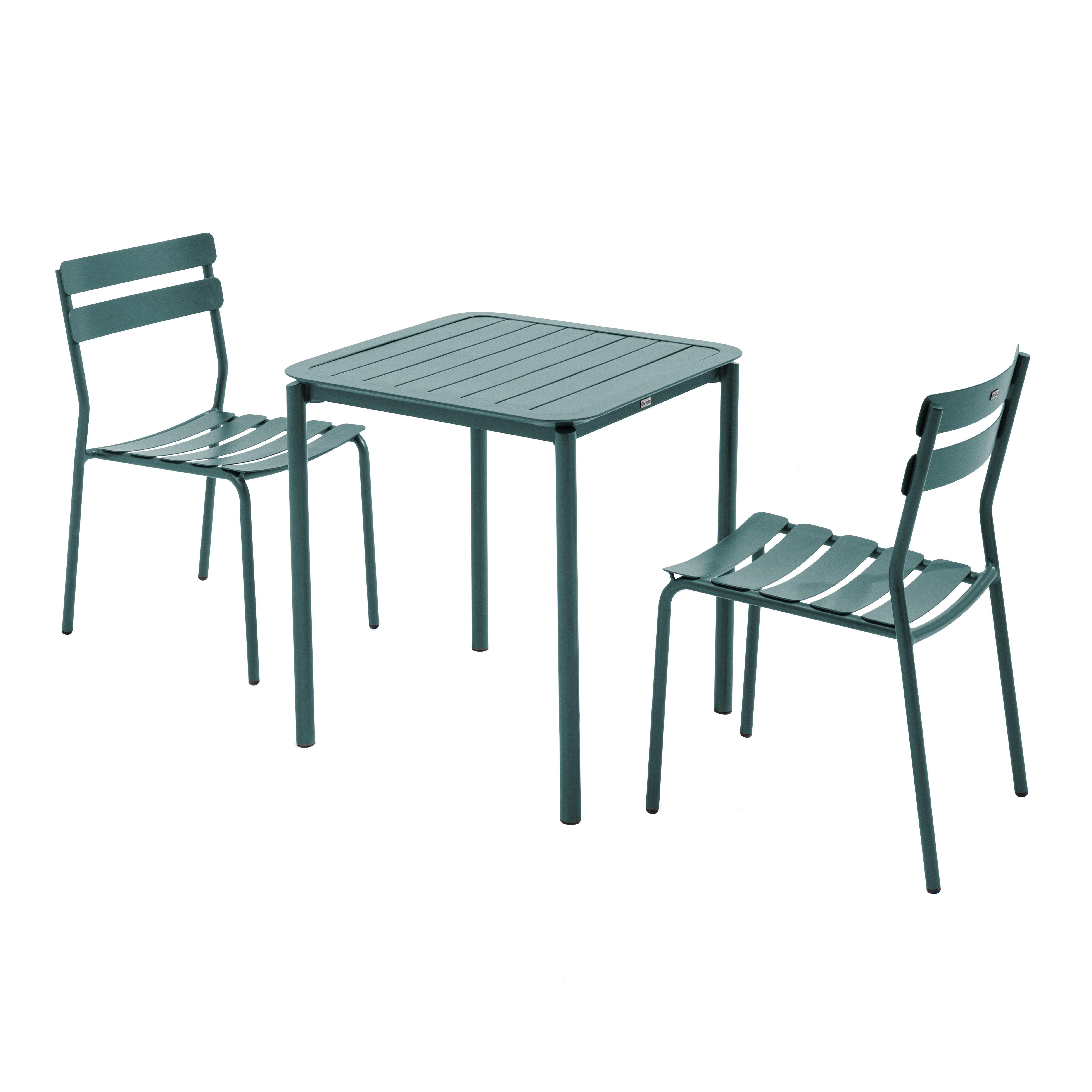 Table de terrasse carrée en aluminium 70x70 cm et 2 chaises