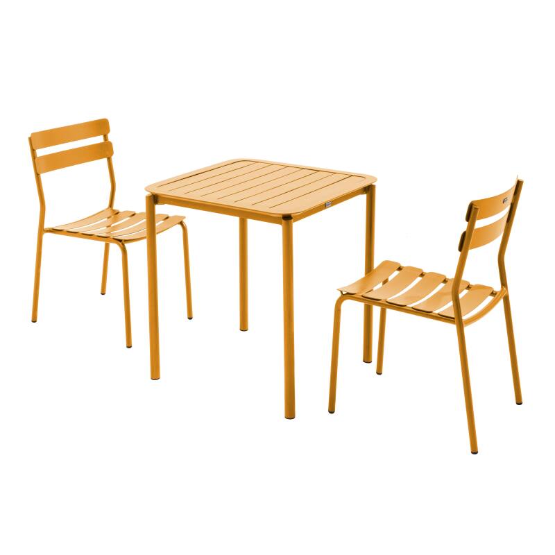 Table de terrasse carrée 70 x 70 cm et 2 chaises en aluminium