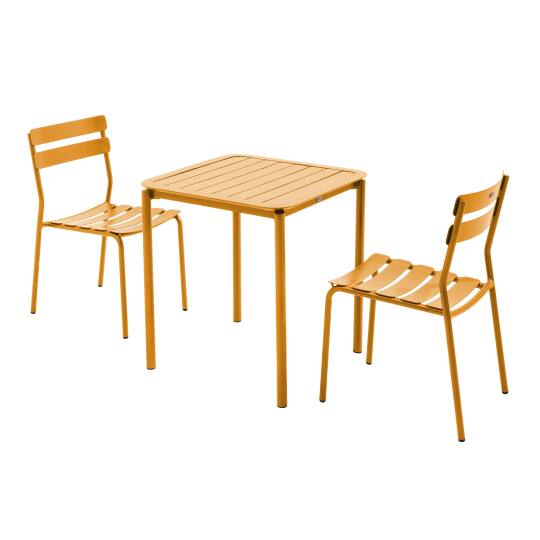 Table de terrasse carrée 70 x 70 cm et 2 chaises en aluminium