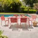 Ensemble table rectangulaire 180 cm et 6 fauteuils en métal