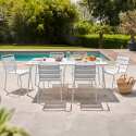 Ensemble table rectangulaire 180 cm et 6 fauteuils en métal