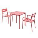 Table de terrasse carrée 70 x 70 cm et 2 chaises avec accoudoirs en aluminium