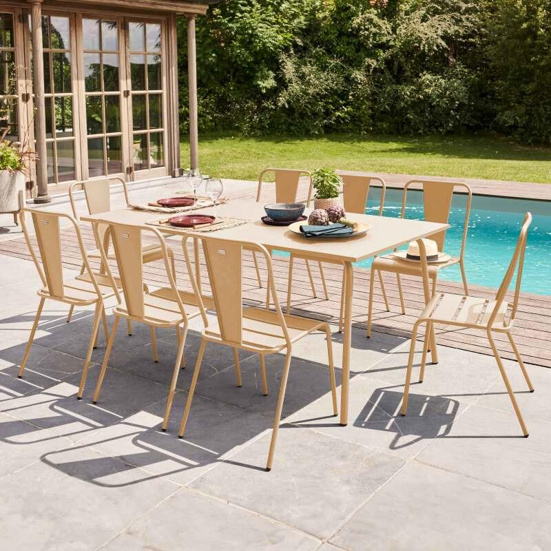 Ensemble table rectangulaire 180 cm et 8 chaises style bistrot