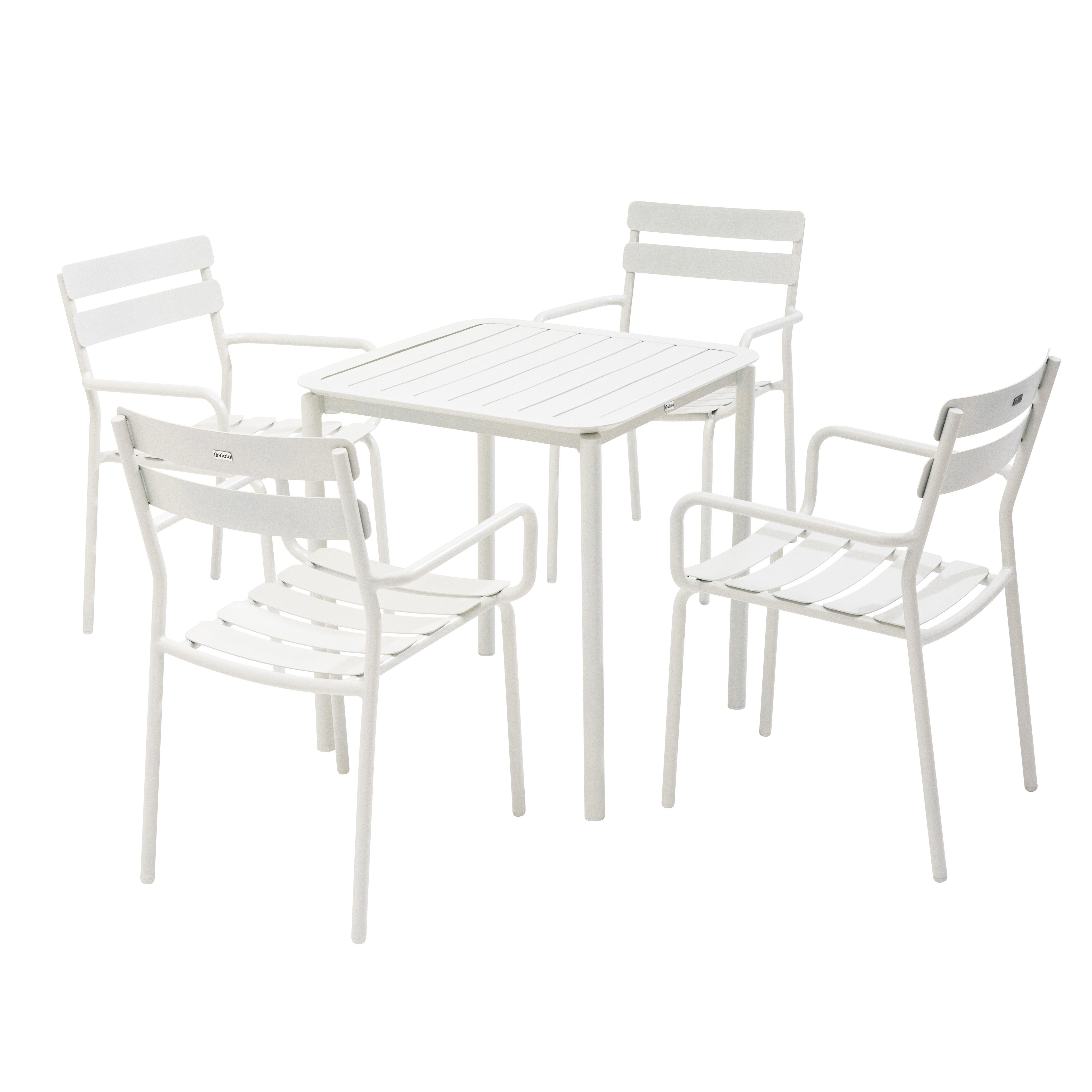 Table de terrasse carrée en aluminium 70x70 cm et 4 chaises avec accoudoirs