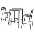 Table haute de terrasse carrée et 2 chaises en aluminium
