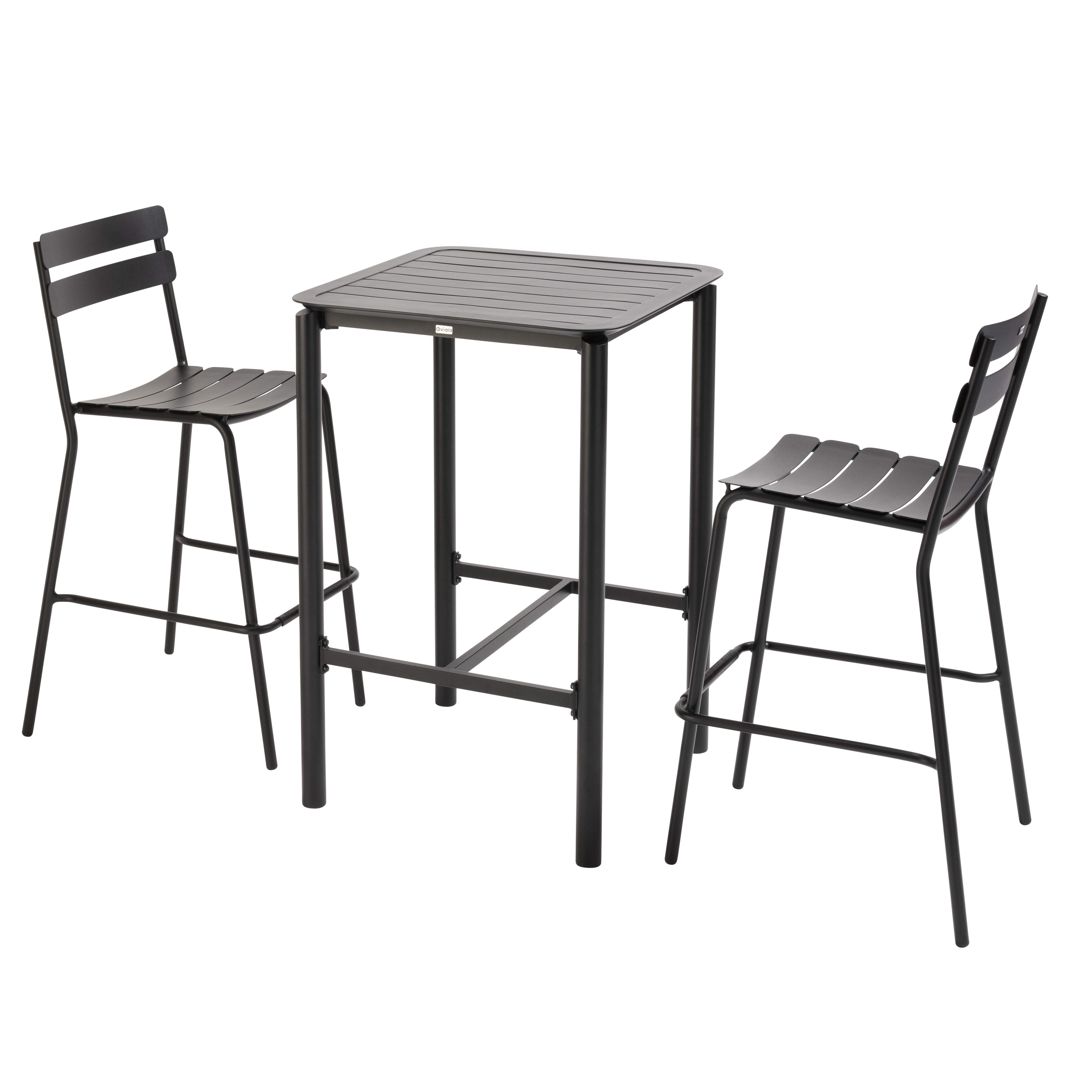 Table haute de terrasse carrée en aluminium 70x70 cm et 2 chaises hautes