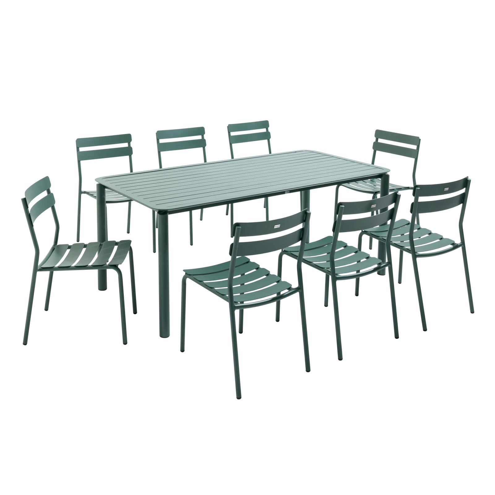 Table de terrasse rectangulaire 185 x 92 cm et 8 chaises en aluminium