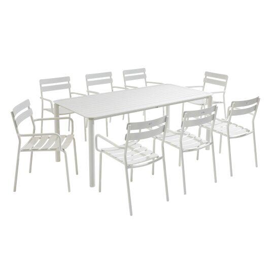 Table de terrasse en aluminium 185x92 cm et 8 chaises avec accoudoirs | Mobeventpro