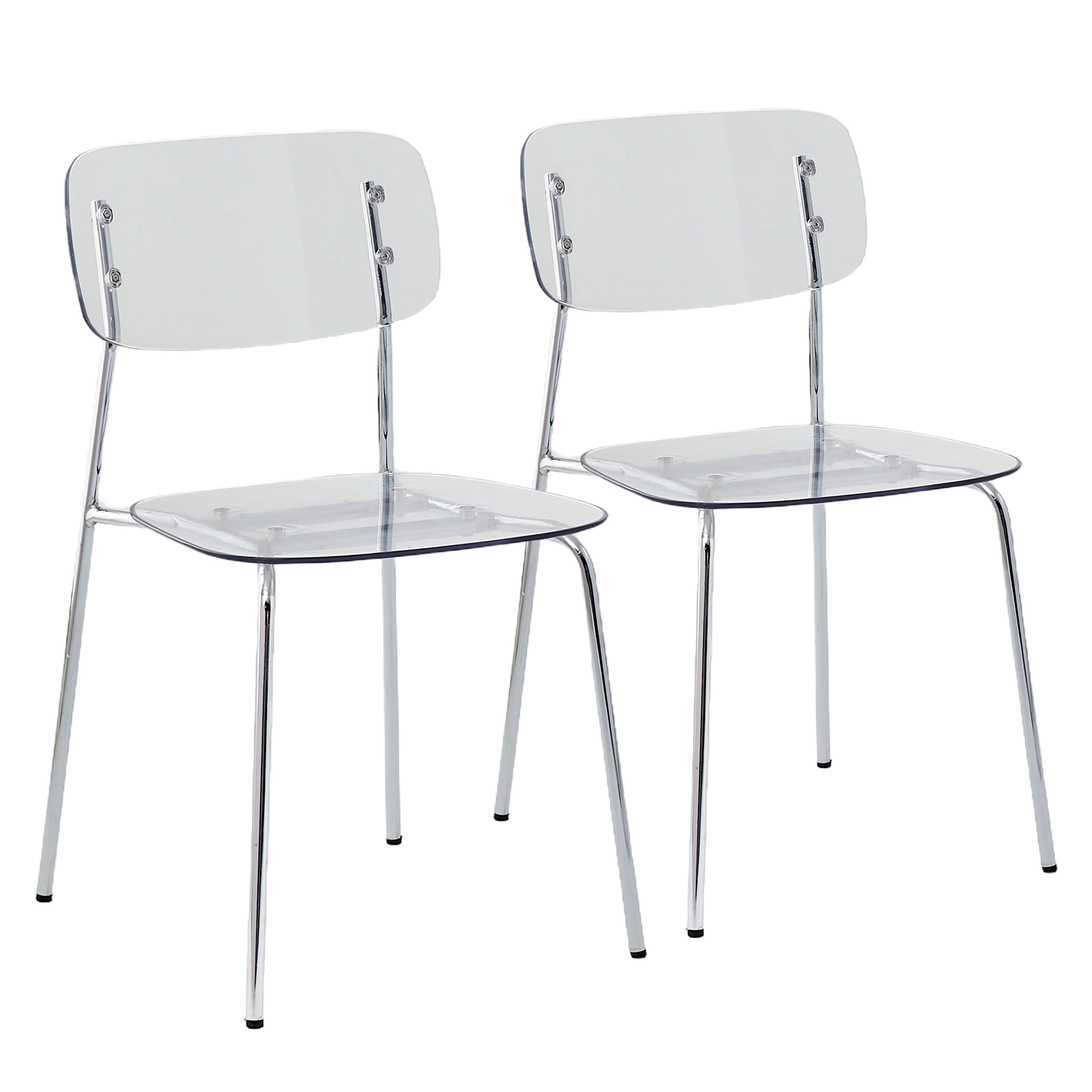 Chaises de restaurant en plastique et métal transparentes - Lot de 2