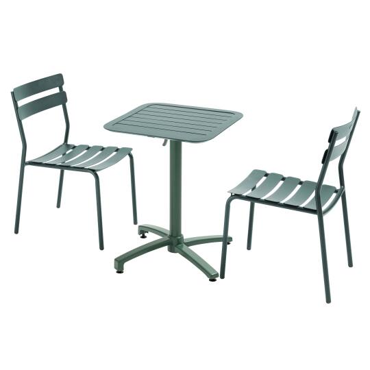 Table 60x60 cm inclinable en aluminium avec 2 chaises