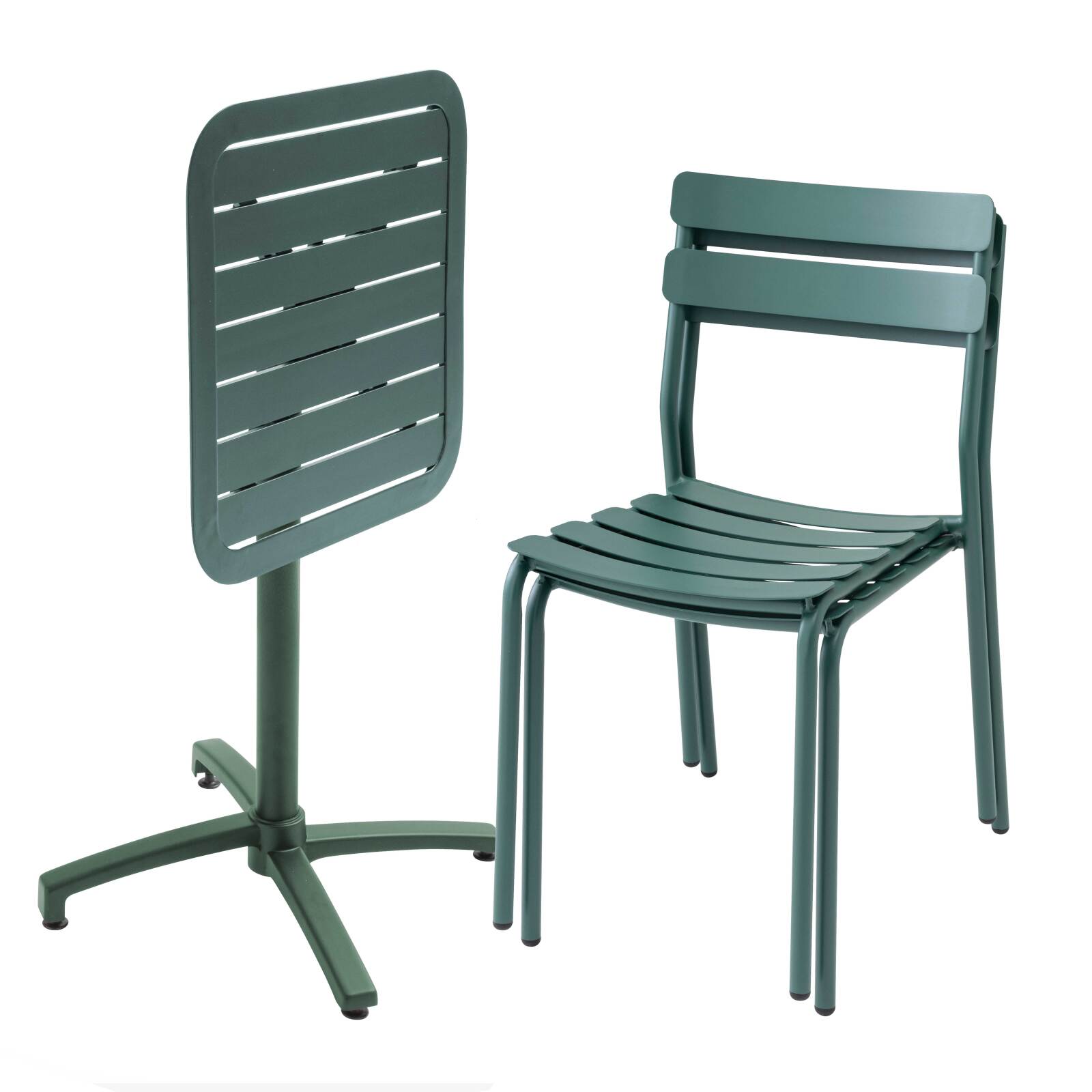 Table 60x60 cm inclinable en aluminium avec 2 chaises