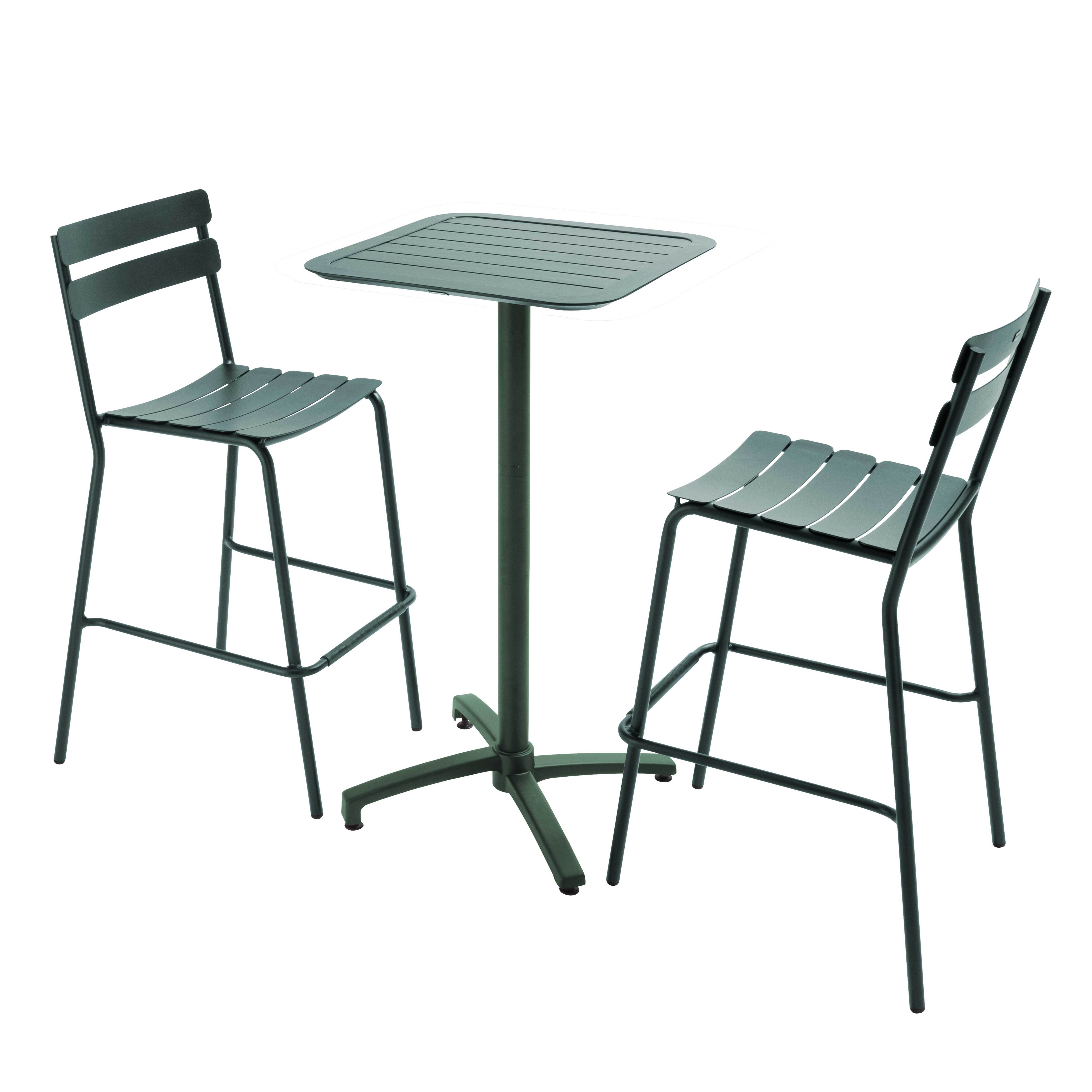 Table haute de terrasse bistrot carré inclinable en aluminium 60x60 cm et 2 chaises hautes