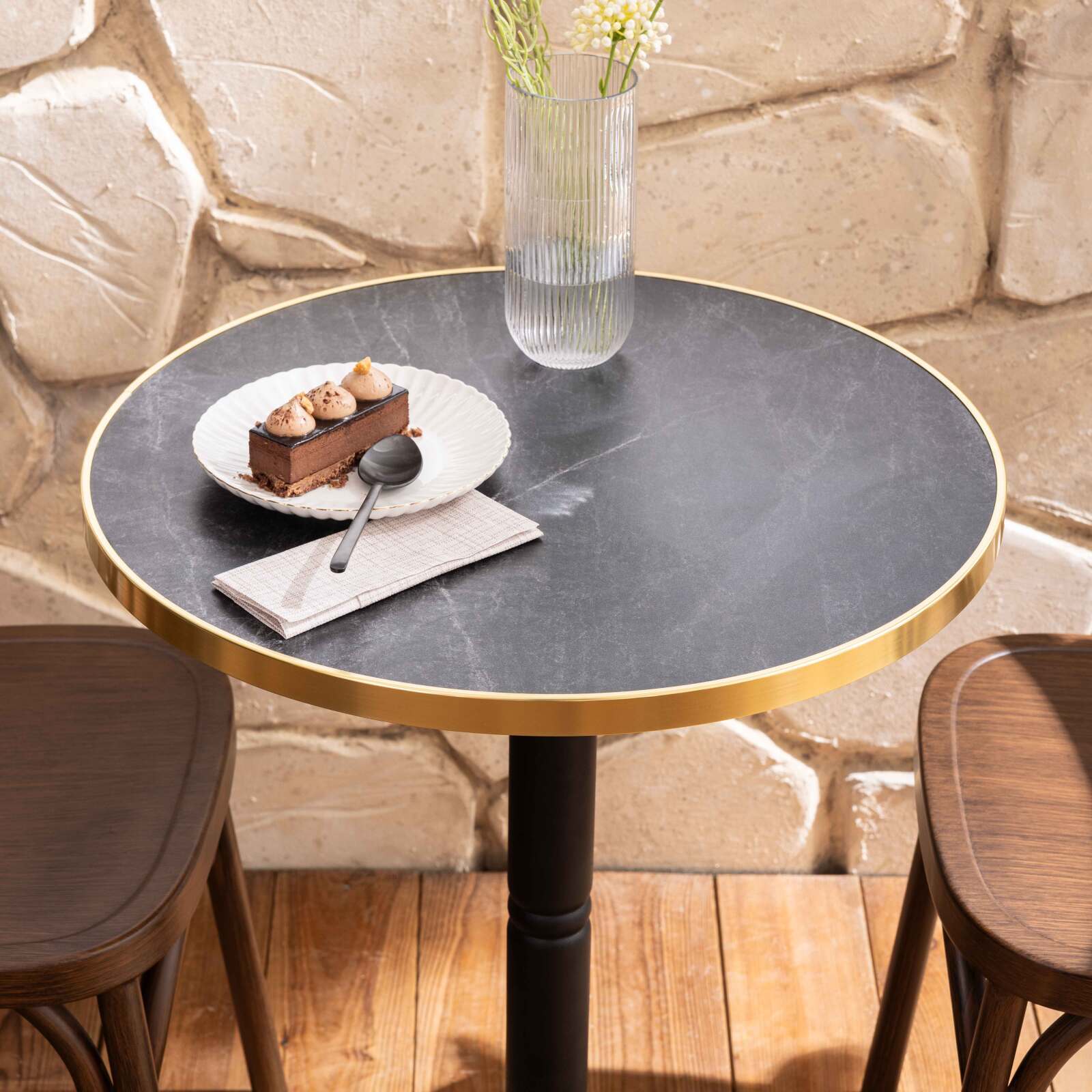 Plateau de table rond en mélaminé et cerclage en aluminium ⌀60 cm