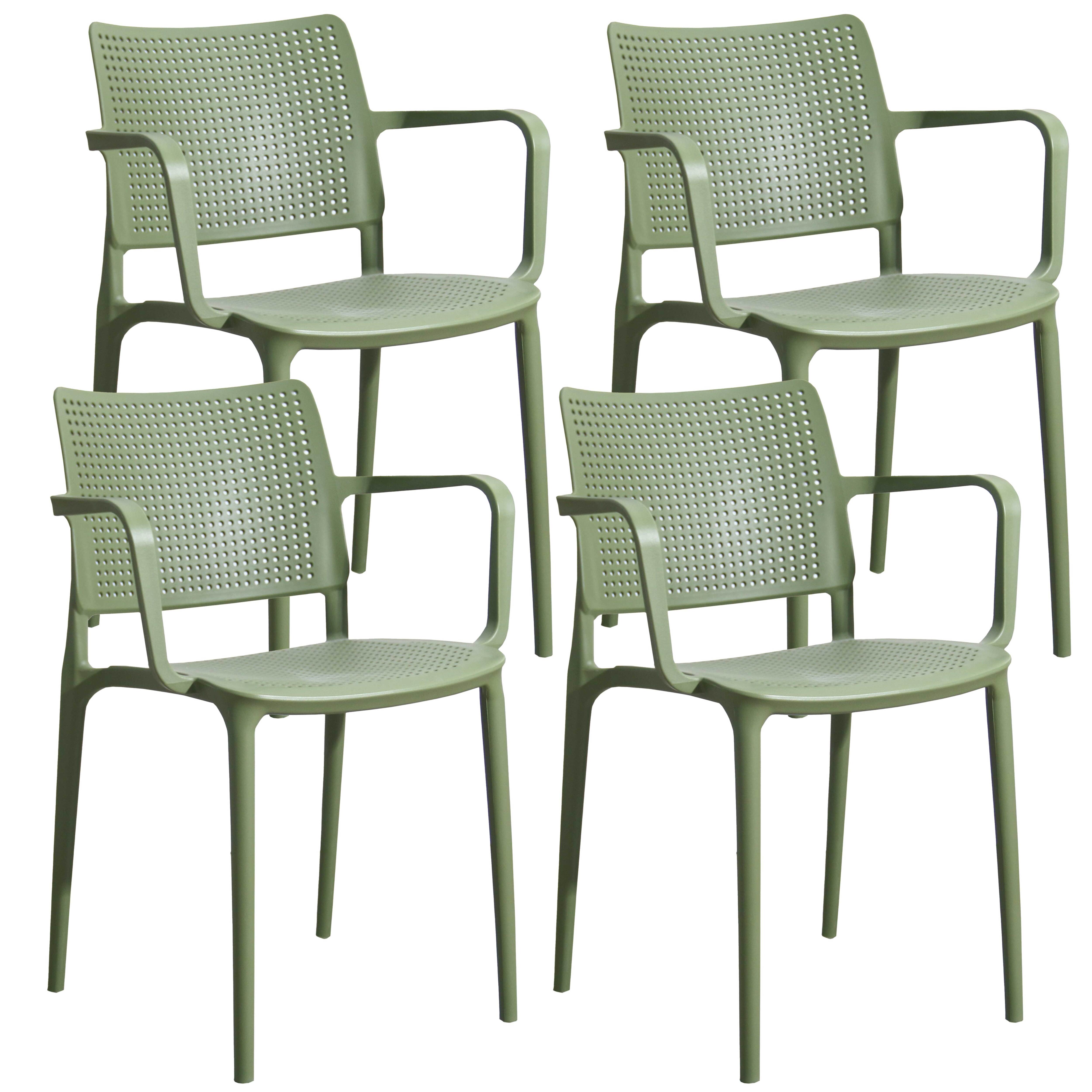 Chaises de terrasse de restaurant en plastique avec accoudoirs - Lot de 4
