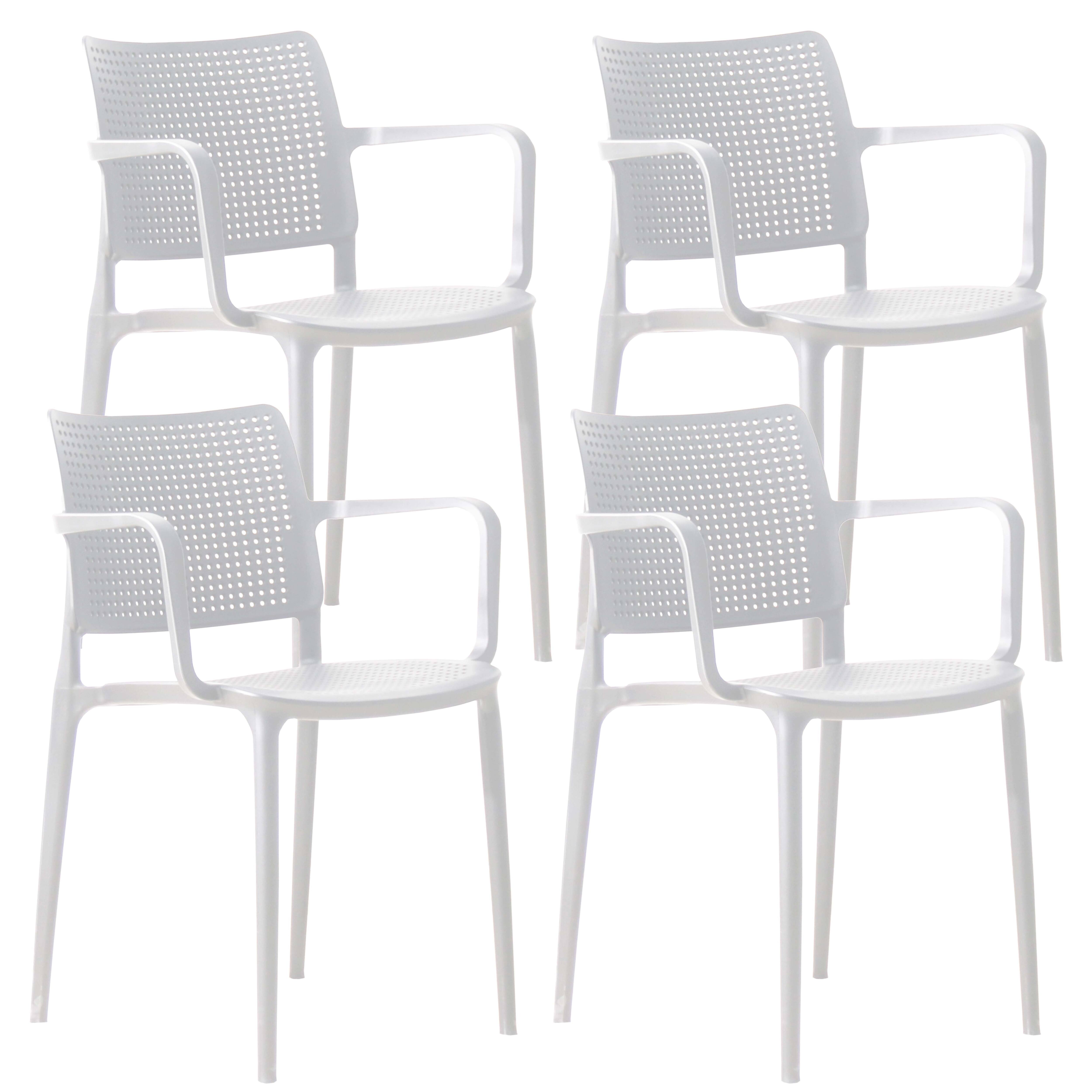 Chaises de terrasse de restaurant en plastique avec accoudoirs - Lot de 4