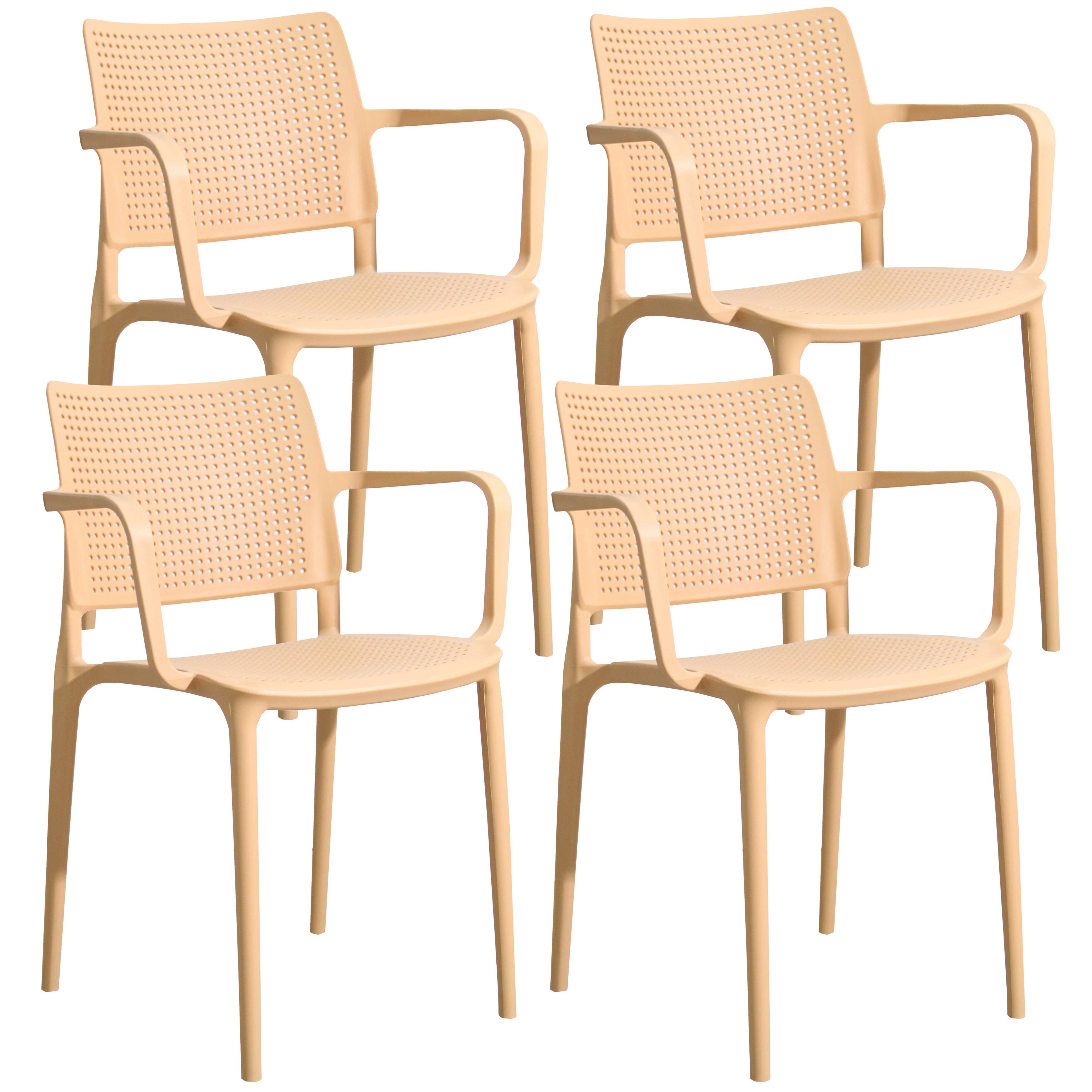 Chaises de terrasse de restaurant en plastique avec accoudoirs - Lot de 4