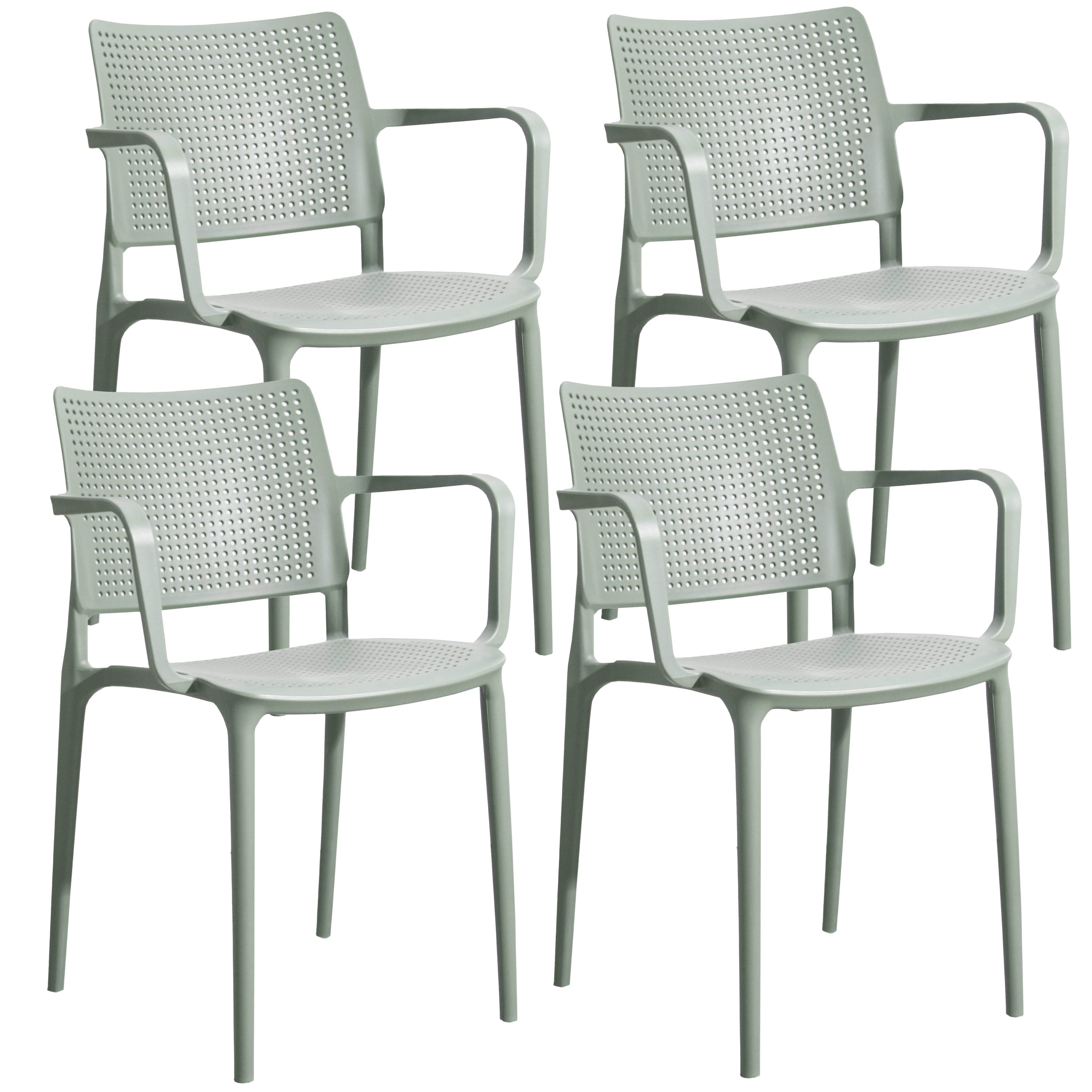 Chaises de terrasse de restaurant en plastique avec accoudoirs - Lot de 4