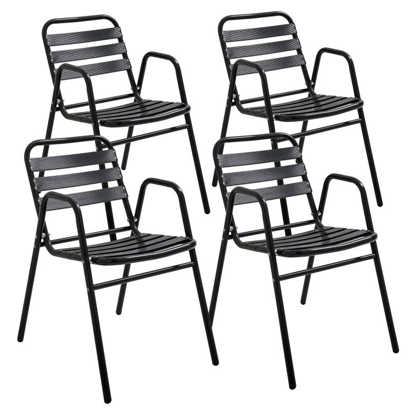 Chaise de terrasse en aluminium avec accoudoirs - Lot de 4