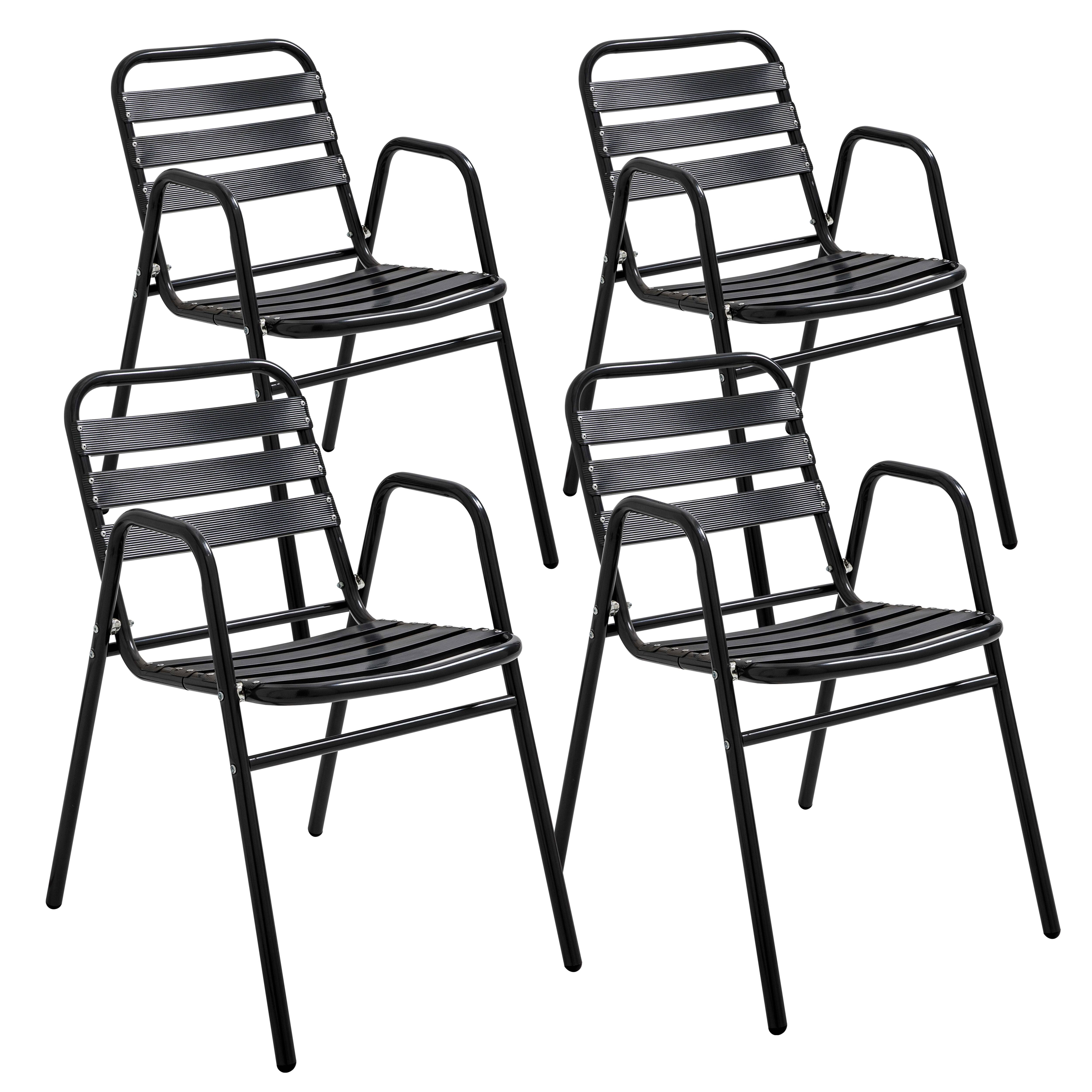 Chaises de terrasse de restaurant en aluminium avec accoudoirs - Lot de 4