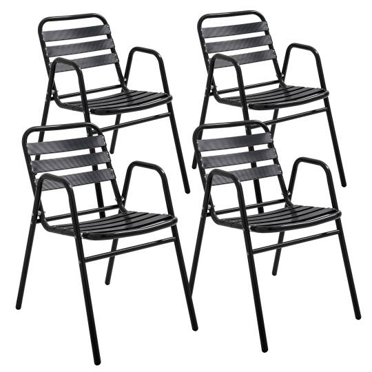 Chaises de terrasse de restaurant en aluminium avec accoudoirs - Lot de 4 | Mobeventpro
