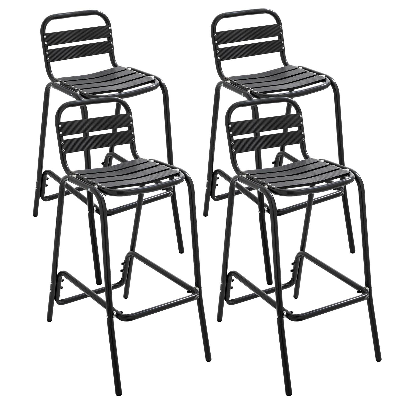 Chaises hautes de terrasse en aluminium gris foncé - Lot de 4