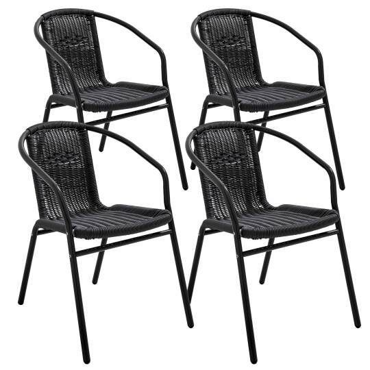 Chaises de terrasse de restaurant en aluminium et résine avec accoudoirs - Lot de 4 | Mobeventpro