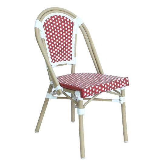 Chaise de terrasse de restaurant style bistrot parisien en aluminium et rotin synthétique