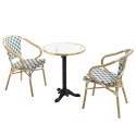 Table de terrasse en contreplaqué stratifié avec bord en aluminium ⌀60 cm et 2 chaises style bistrot parisien