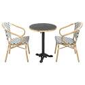 Table de terrasse en contreplaqué stratifié avec bord en aluminium ⌀60 cm et 2 chaises style bistrot parisien