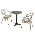 Table de terrasse en contreplaqué stratifié avec bord en aluminium ⌀60 cm et 2 chaises style bistrot parisien