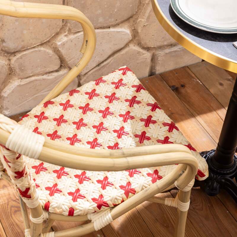 Table de terrasse en contreplaqué stratifié avec bord en aluminium ⌀60 cm et 2 chaises style bistrot parisien
