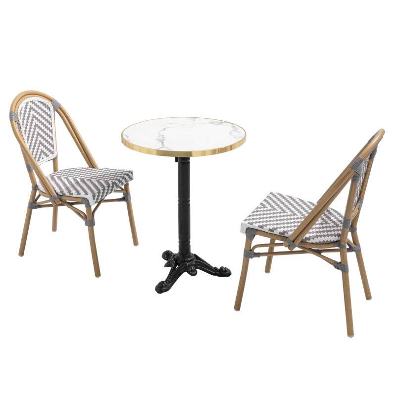 Table de terrasse ⌀60 cm inclinable stratifiée et 2 chaises style bistrot en aluminium 