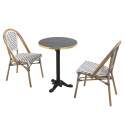 Table de terrasse ⌀60 cm inclinable stratifiée et 2 chaises style bistrot en aluminium