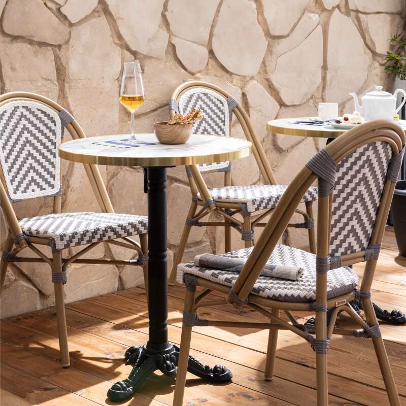 Table de terrasse ⌀60 cm inclinable stratifiée et 2 chaises style bistrot en aluminium  (2/10)