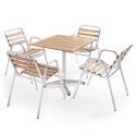 Table de terrasse rabattable et 4 chaises en aluminium et bois