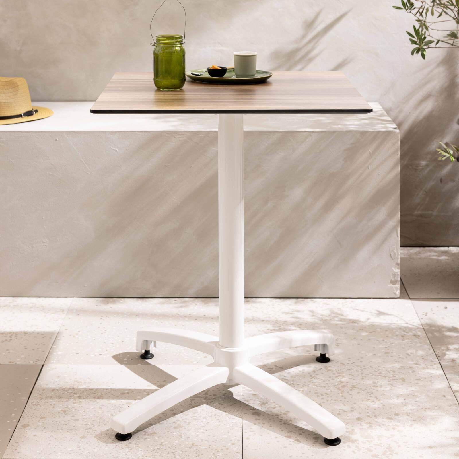 Table de restaurant carrée (60x60 cm) inclinable en HPL avec pied blanc