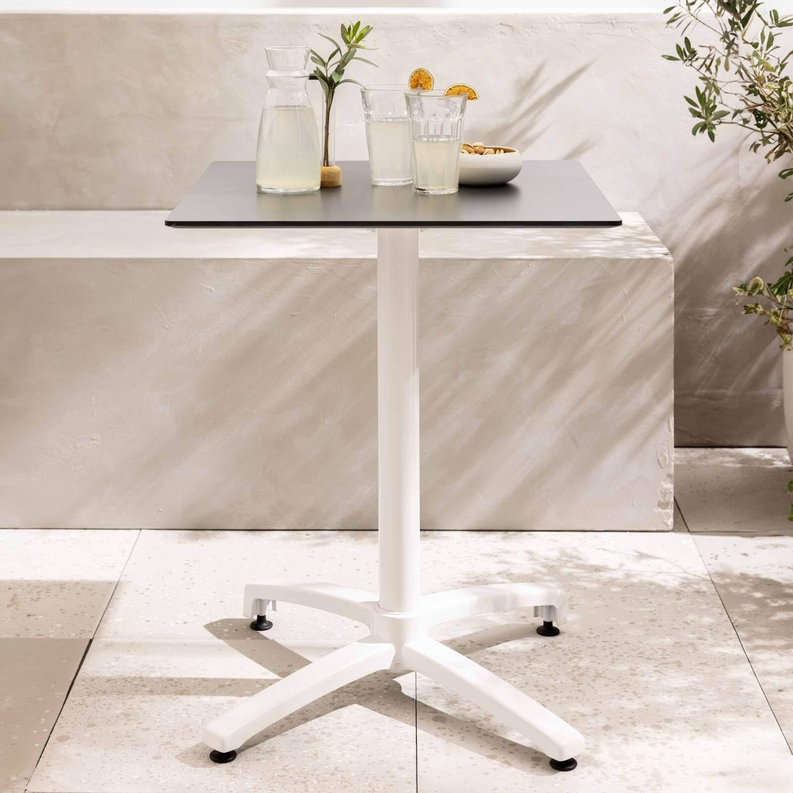 Table de restaurant carrée (60x60 cm) inclinable en HPL avec pied blanc