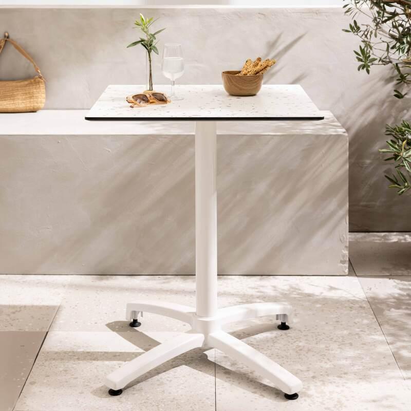 Table de restaurant carrée (60x60 cm) inclinable en HPL avec pied blanc