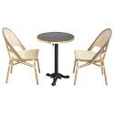 Table de terrasse ⌀60 cm inclinable stratifiée et 2 chaises style bistrot en aluminium et rotin synthétique