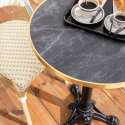Table de terrasse ⌀60 cm inclinable stratifiée et 2 chaises style bistrot en aluminium et rotin synthétique