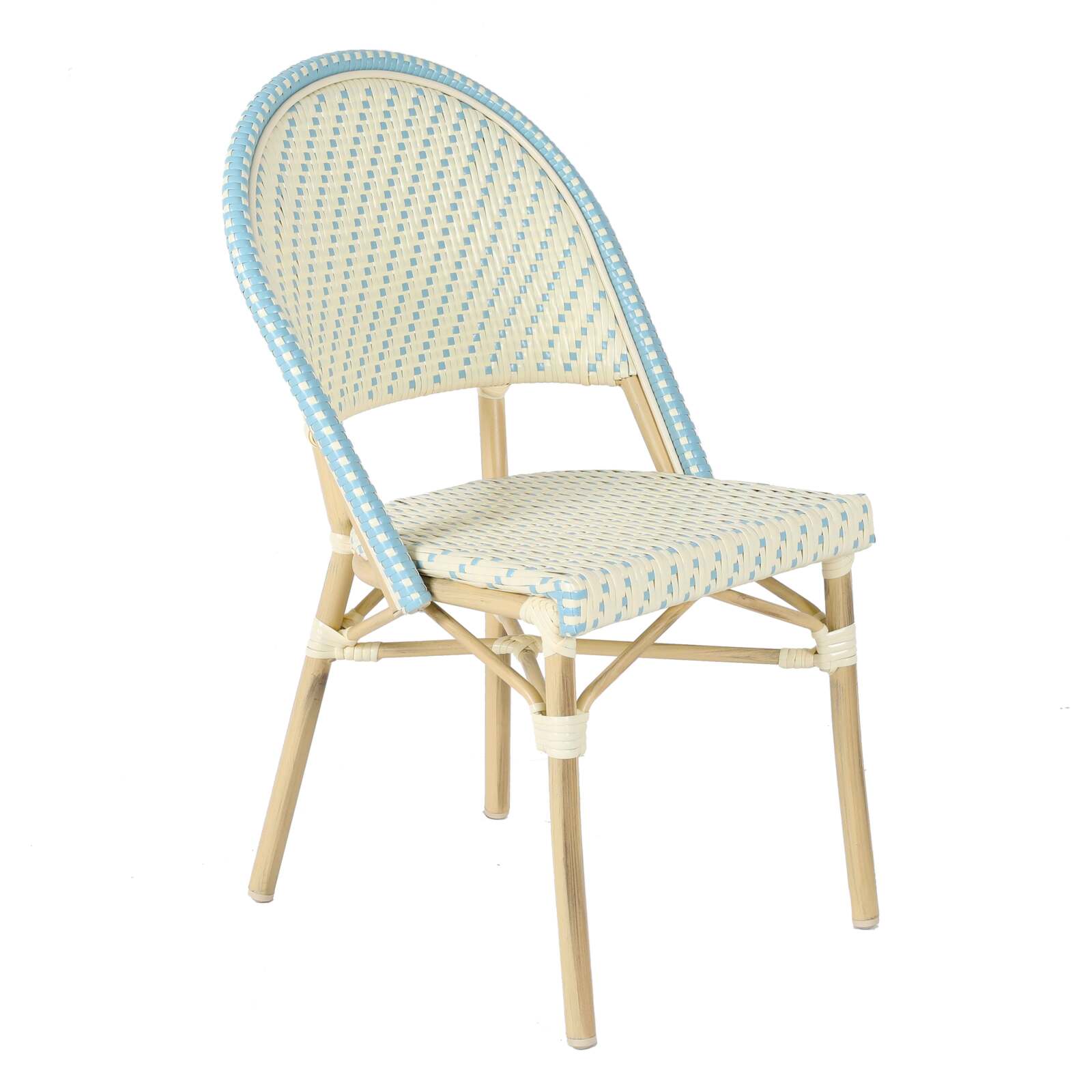 Table de terrasse ⌀60 cm inclinable stratifiée et 2 chaises style bistrot en aluminium et rotin synthétique