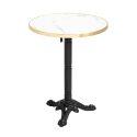 Table de terrasse ⌀60 cm inclinable stratifiée et 2 chaises bistrot en aluminium et rotin synthétique