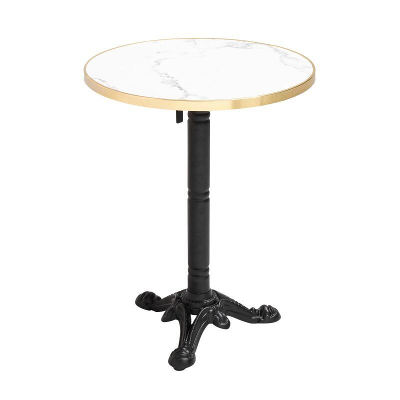 Table de terrasse ⌀60 cm inclinable stratifiée et 2 chaises bistrot en aluminium et rotin synthétique