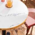 Table de terrasse ⌀60 cm inclinable stratifiée et 2 chaises bistrot en aluminium et rotin synthétique