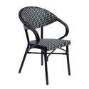 Table de terrasse ⌀60 cm inclinable stratifiée et 2 chaises bistrot en aluminium et rotin synthétique